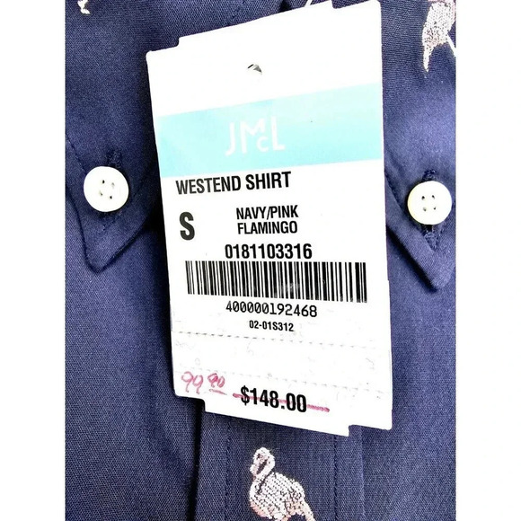 J. Mclaughlin Modern Fit Size Small Men Mavy Pink Flamindo Button Down Shirt NWT - Picture 6 of 10